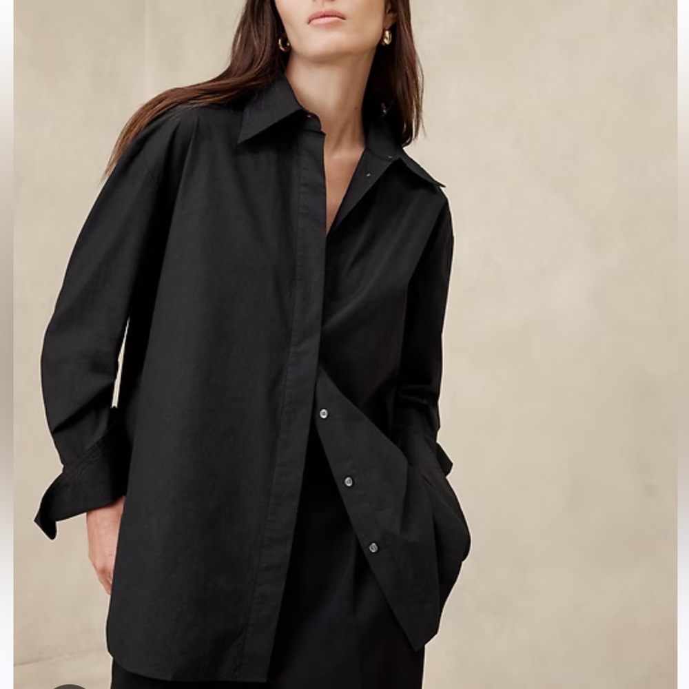 Banana Republic Oversized Cotton Shirt Black Medium